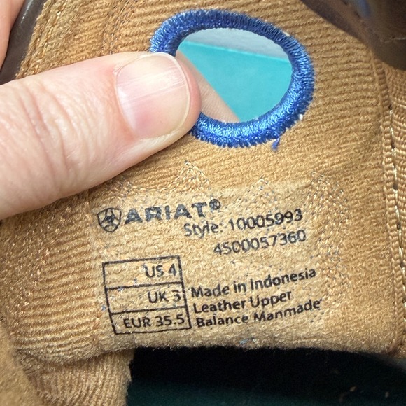 Ariat Crossfire 4LR Youth Brown Tan Blue Leather Cowboy Boots Square Toe Size 4 - Picture 7 of 7